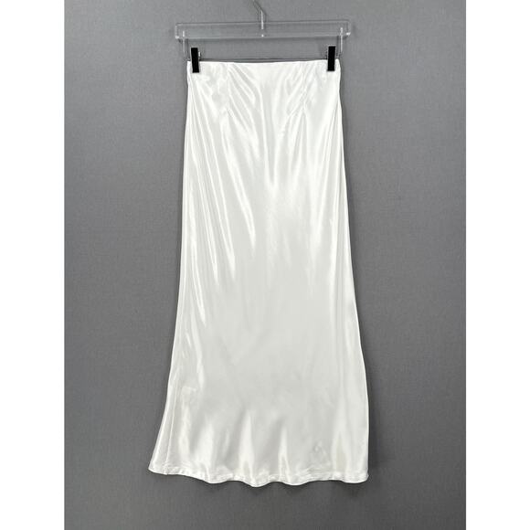 ENZA COSTA Satin Bias Cut Skirt Women XS Undyed White Midi Maxi Pull On Slip NEW - Picture 4 of 16